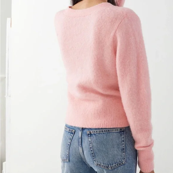 Paris Atelier & Other Stories Soft Pink Wool & Alpaca Blend Bee Cardigan - Picture 4 of 12